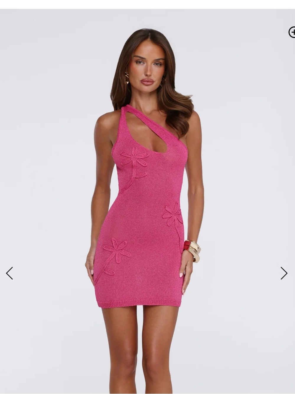 Hello Molly Hot Pink One-Shoulder Floral Knit Mini Dress